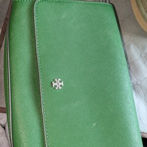 Tory Burch Bright Green Saffiano Leather Wallet Crossbody